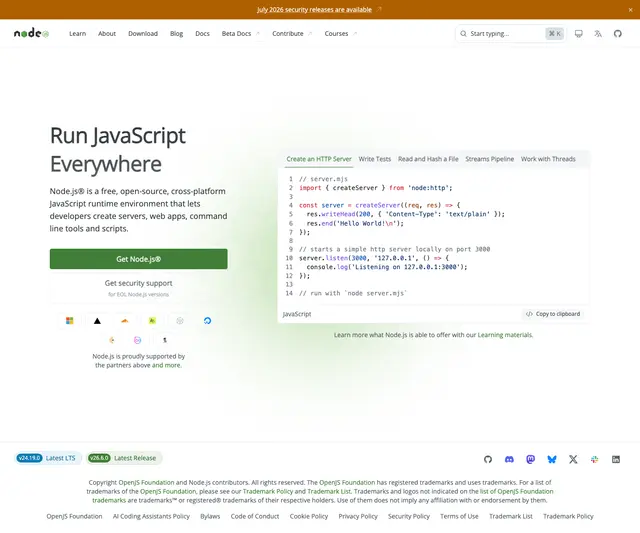 nodejs homepage