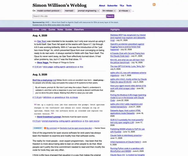 simonwillison homepage