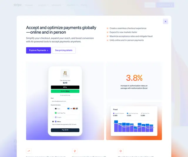 stripe homepage